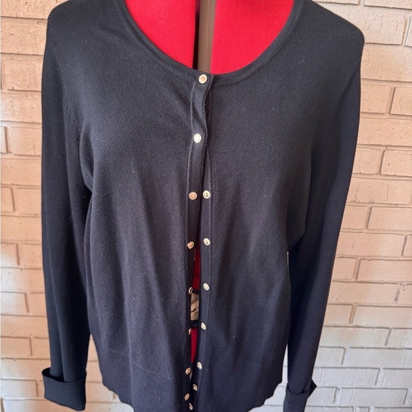 White House Black Market Tops - White House Black Market Black Cardigan silver snaps 70%Rayon 30%Nylon size L